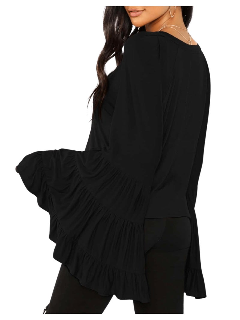 Floerns Women's 70s Western Flowy Bell Sleeve Blouse Tops Shirts Black - Image 2